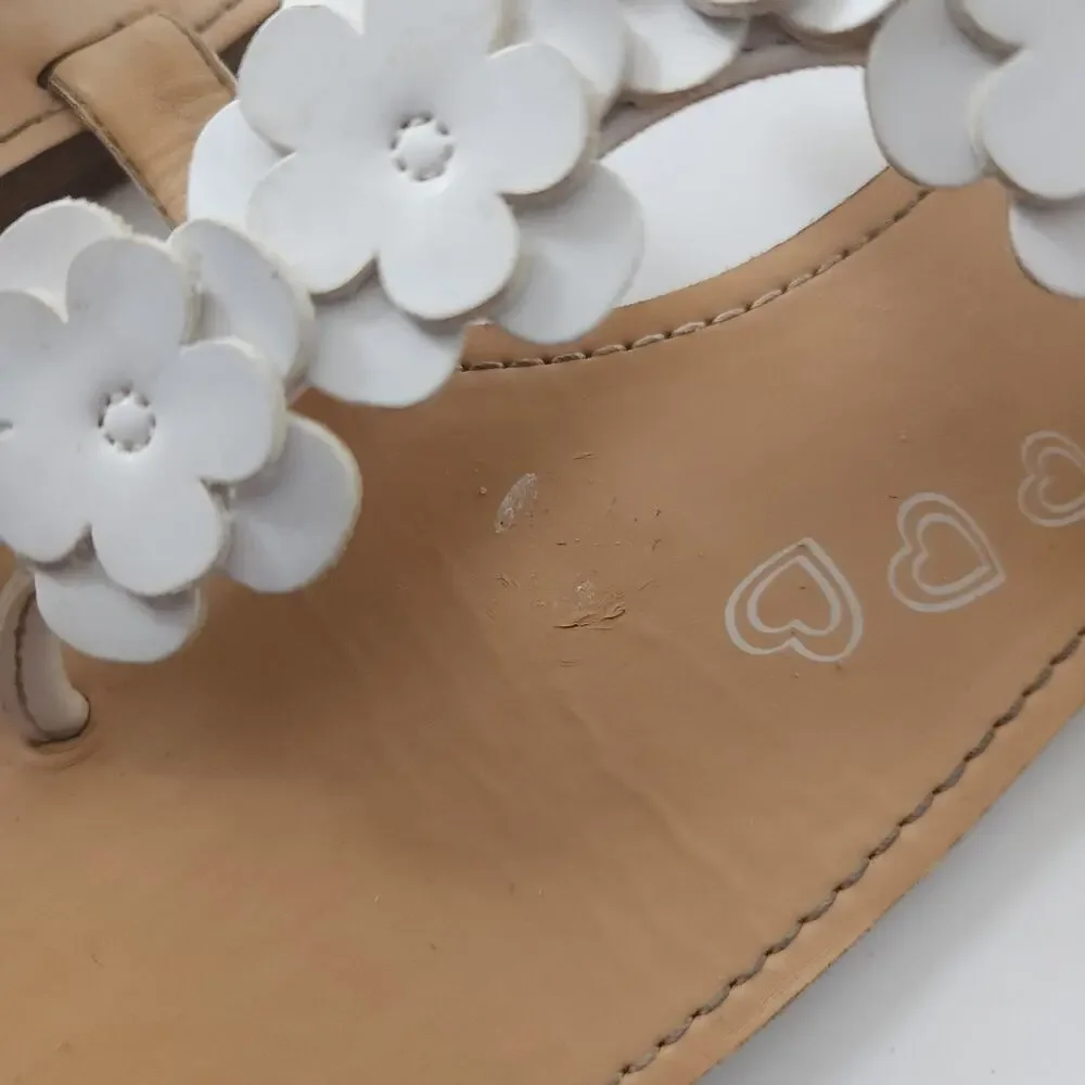Girls White Sandals Size 4 Floral Open Toe Summer Shoes